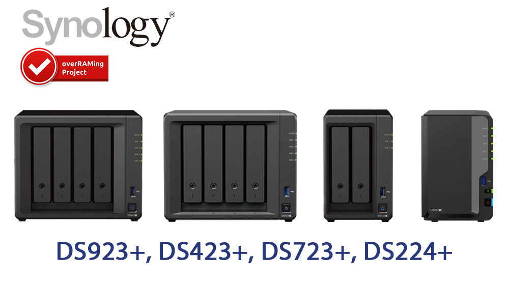 Synology NAS-Modelle DS923+, DS423+, DS723+ und DS224+ mit Unterstützung durch das overRAMing-Projekt.